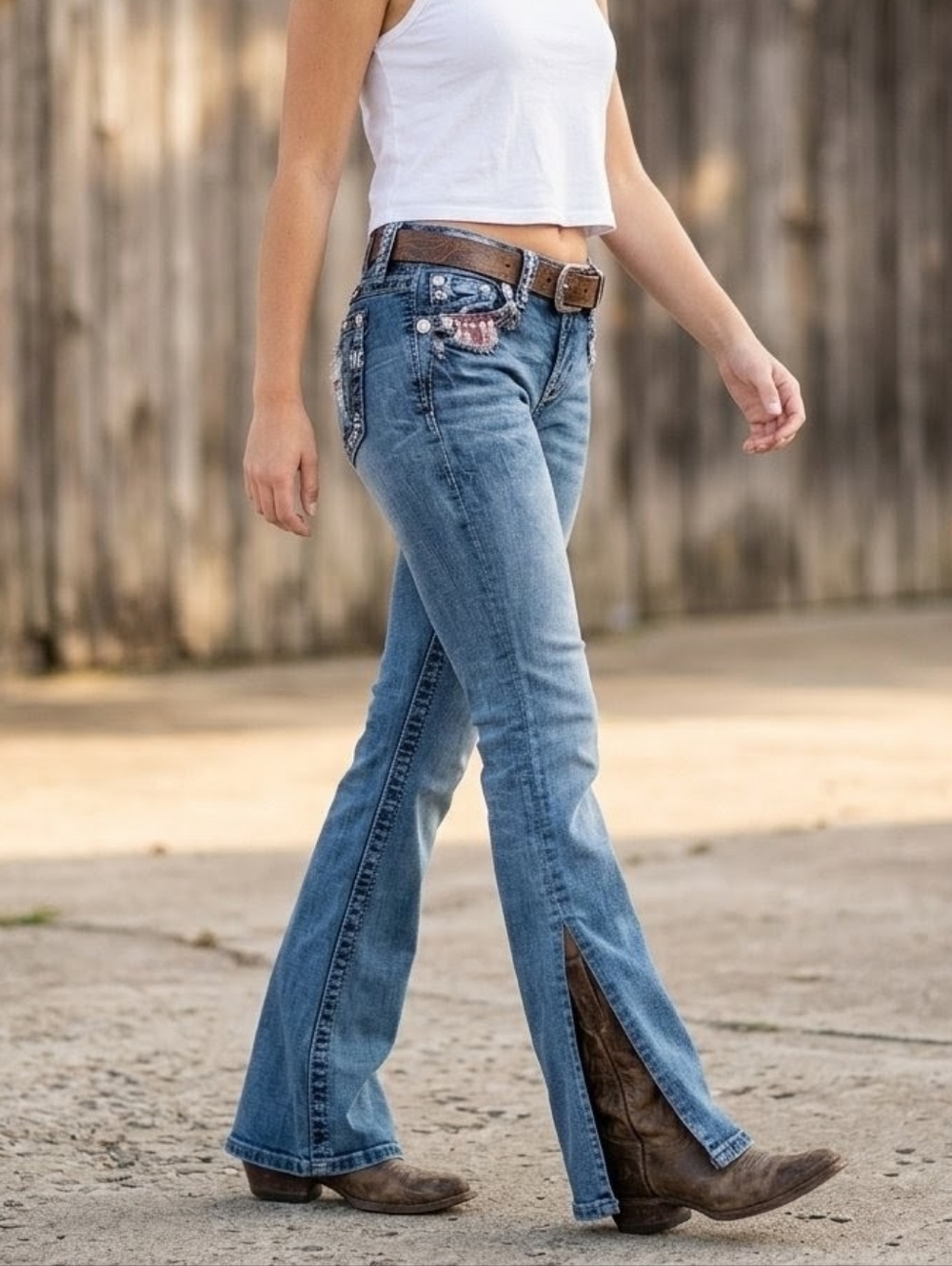 Miss Me Standard Boot Side Slit Embellished Jeans 25 Plaid Distressed Y2K Medium